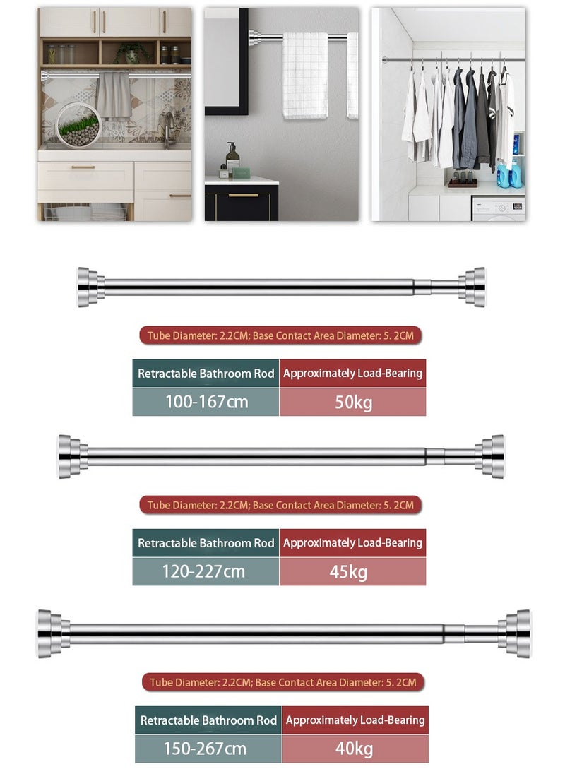 Generic - Shower Curtain Rod Adjustable Tension Spring Shower Curtain Rod Telescopic Curtain Rod Stainless Steel Retractable Clothes Rod Retractable Rod No Drilling Required - Image 1