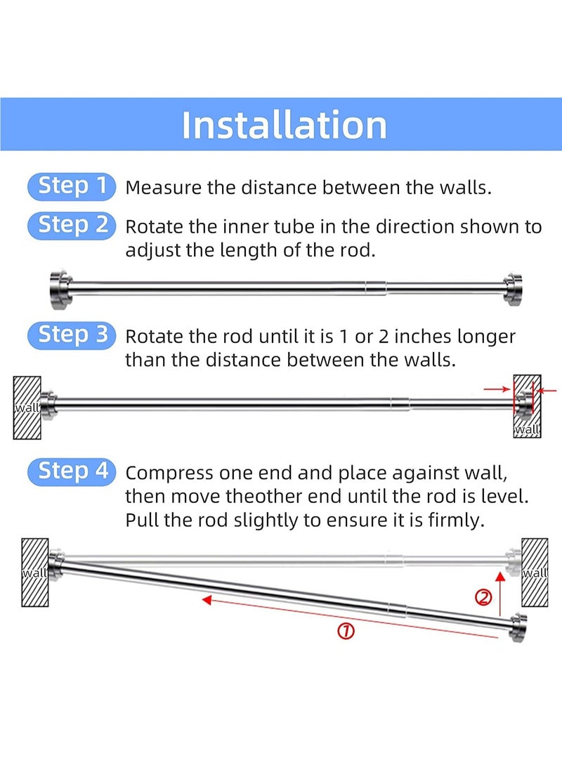 Generic - Shower Curtain Rod Adjustable Tension Spring Shower Curtain Rod Telescopic Curtain Rod Stainless Steel Retractable Clothes Rod Retractable Rod No Drilling Required - Image 1