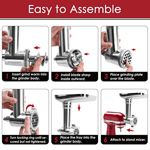KITOART Stainless Steel Meat Grinder Attachments for KitchenAid Mixers, Meat Grinder, Sausage Stuffer, Perfect Grinder Attachment for KitchenAid, Dishwasher Safe(Machine/Mixer Not Included) - Image 4