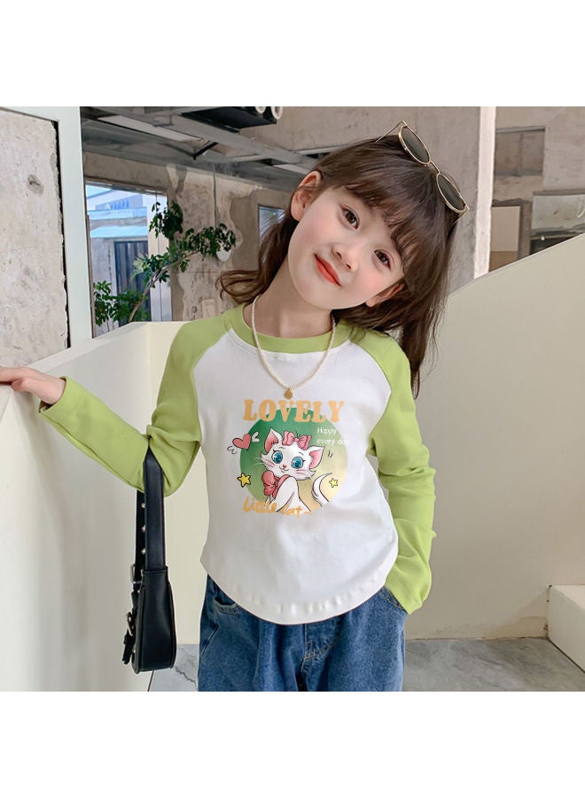 Girl's Autumn Arc Pure Cotton Long Sleeve Base Shirt Cartoon Anime Boy's Trendy Fashion Top Color Block T-shirt