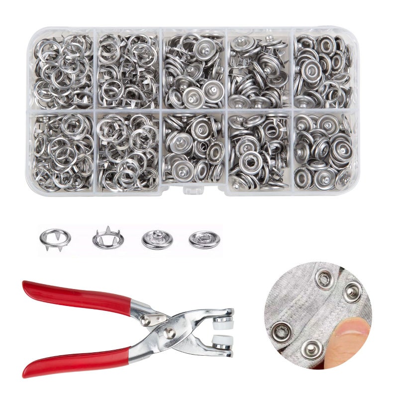 IMNTHO 100 Sets Metal Snaps Buttons with Fastener Pliers Press Tool Kit Perfect for DIY Crafts Clothes Hats and Sewing (100pcs) - Image 1