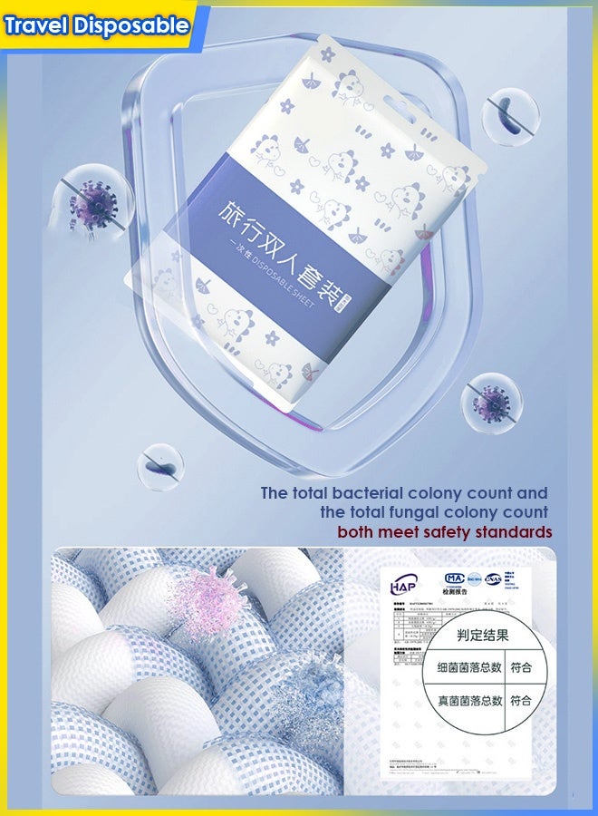 طقم ملاءات سرير محمولة للاستخدام مرة واحدة مكون من 4 قطع، طقم مفروشات أساسي للسفر، طقم متكامل يشمل غطاء لحاف وأغطية وسائد، مناسب للسفر، رحلات العمل، الفنادق، التخييم، سرير بحجم كينج، منتجع صحي، سفر الأعمال، سرير مفرد أو مزدوج، أبيض - Image 4