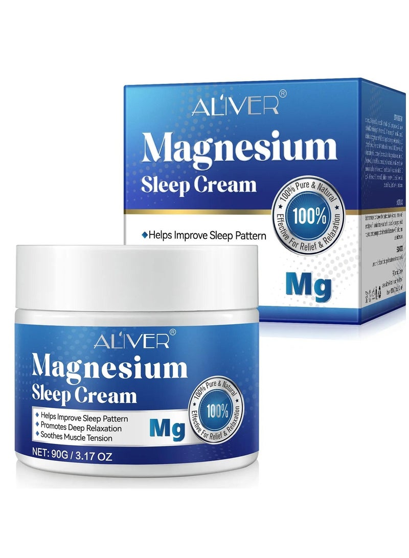 ALIVER كريم النوم بالمغنيسيوم 90 جرام - كريم جسم مغنيسيوم نقي 100% طبيعي لتحسين النوم وتخفيف الاسترخاء وتخفيف توتر العضلات كريم مغنيسيوم عضوي للساقين والذراعين والرقبة والمعصم والفخذ - Image 1