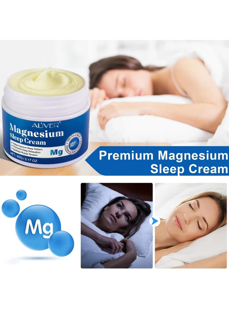 ALIVER كريم النوم بالمغنيسيوم 90 جرام - كريم جسم مغنيسيوم نقي 100% طبيعي لتحسين النوم وتخفيف الاسترخاء وتخفيف توتر العضلات كريم مغنيسيوم عضوي للساقين والذراعين والرقبة والمعصم والفخذ - Image 3