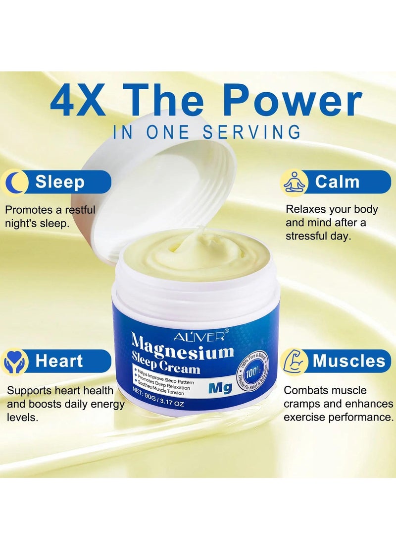 ALIVER كريم النوم بالمغنيسيوم 90 جرام - كريم جسم مغنيسيوم نقي 100% طبيعي لتحسين النوم وتخفيف الاسترخاء وتخفيف توتر العضلات كريم مغنيسيوم عضوي للساقين والذراعين والرقبة والمعصم والفخذ - Image 4