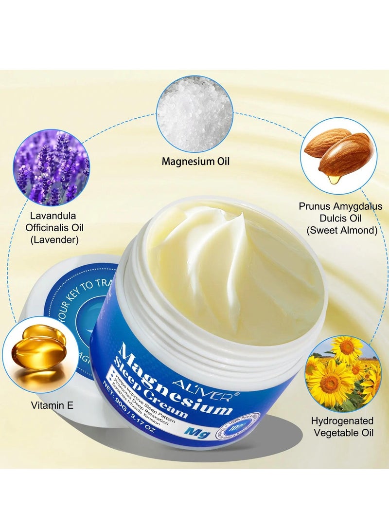 ALIVER كريم النوم بالمغنيسيوم 90 جرام - كريم جسم مغنيسيوم نقي 100% طبيعي لتحسين النوم وتخفيف الاسترخاء وتخفيف توتر العضلات كريم مغنيسيوم عضوي للساقين والذراعين والرقبة والمعصم والفخذ - Image 5