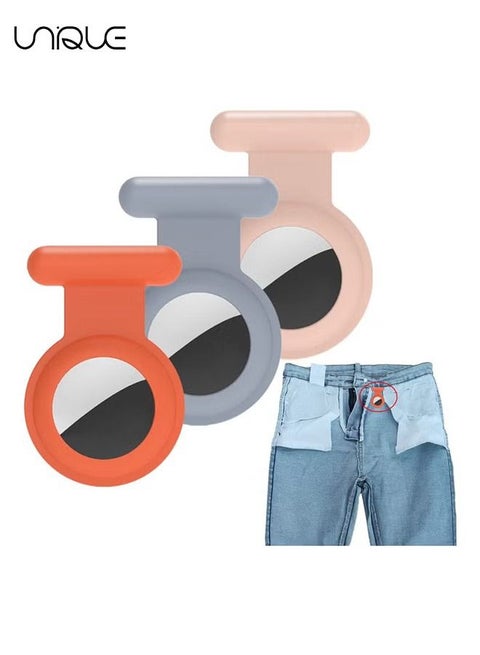Hidden for Air Tag for Kids, Silicone Case for Airtag with Invisible Pin, Safer Than Bracelet Wristband Necklace Keychain (3 Pcs, Pink & Orange & Grey)