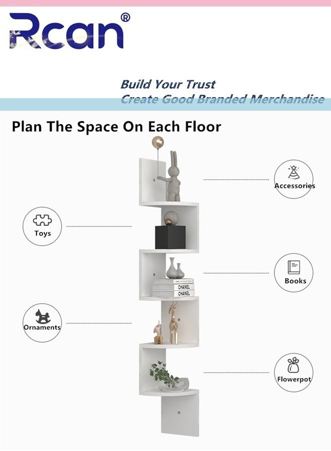 ركان 5 طبقات عائمة على الرف الخشبي الزاوية الرف السهل لتجميع أرفف ركن الحائط لغرفة النوم مكتب غرفة المعيشة - Image 4
