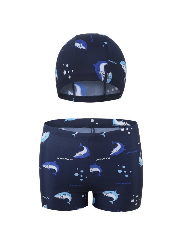Quick-Dry Kids Swim Trunks and Cap Set Cute Cartoon Small Shark