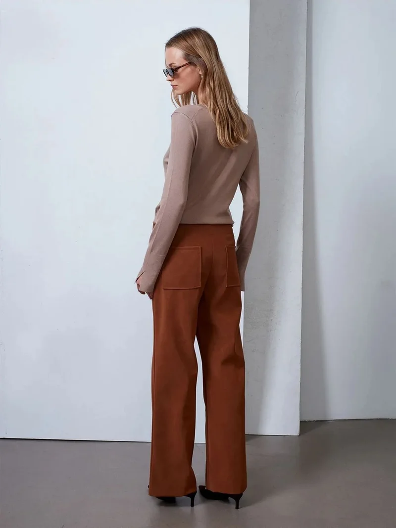 ديلفين Dilvin Women's High-Waist Wide-Leg Faux Leather Trousers