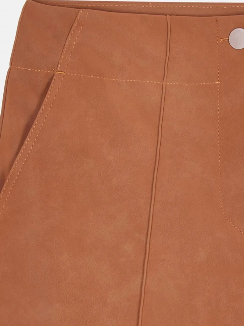 Dilvin Walnut Brown DILVIN Women's High-Waist Wide-Leg Faux Leather Trousers for Women | Best Price UAE