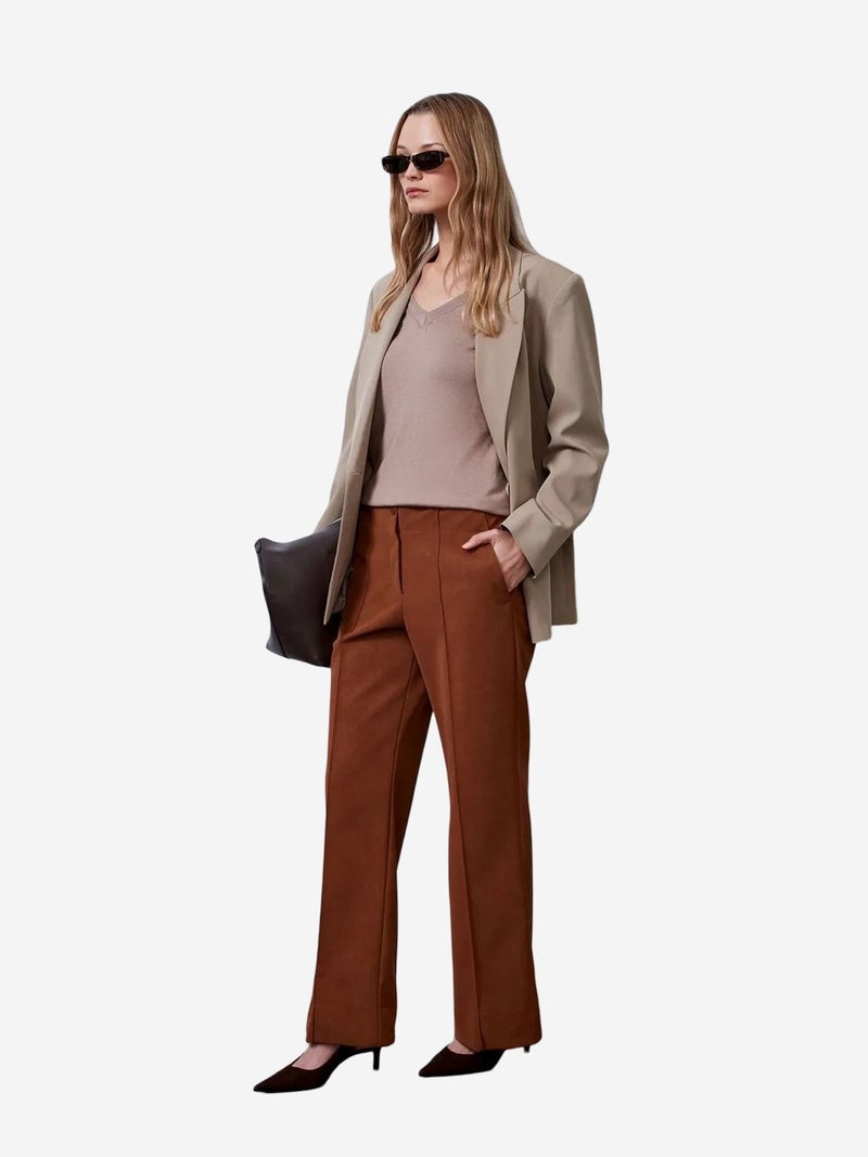 DILVIN Women's High-Waist Wide-Leg Faux Leather Trousers - Image 4