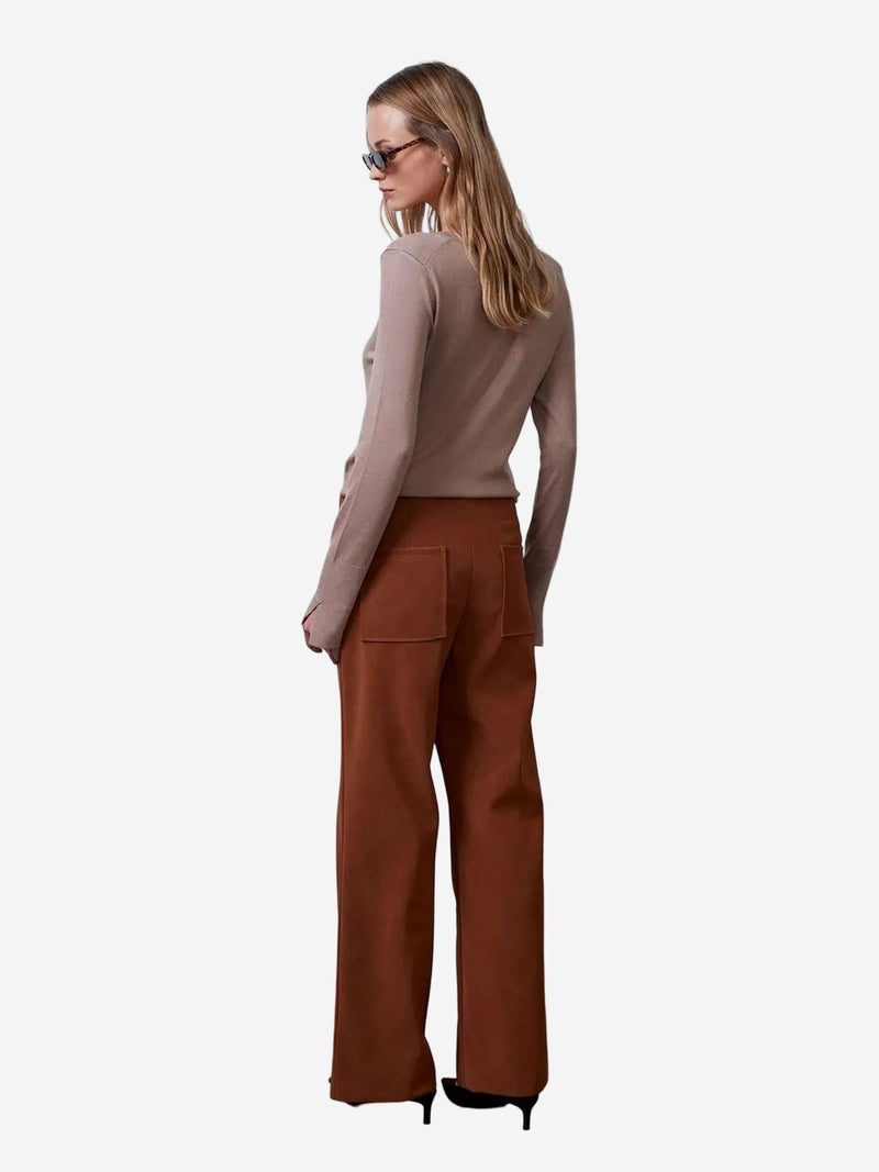 DILVIN Women's High-Waist Wide-Leg Faux Leather Trousers - Image 5