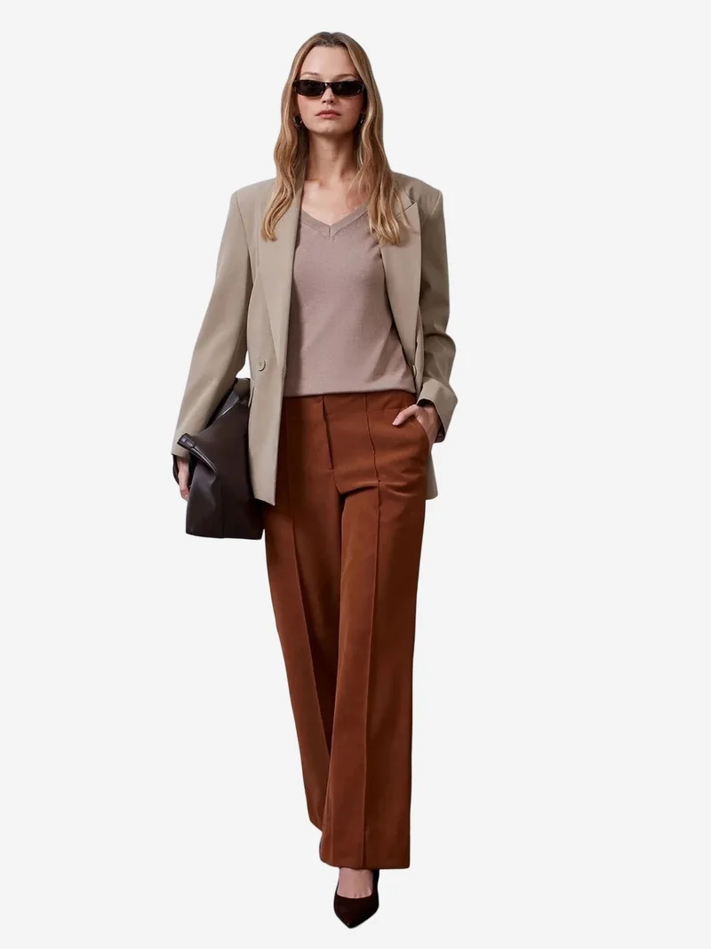 Dilvin DILVIN Women's High-Waist Wide-Leg Faux Leather Trousers