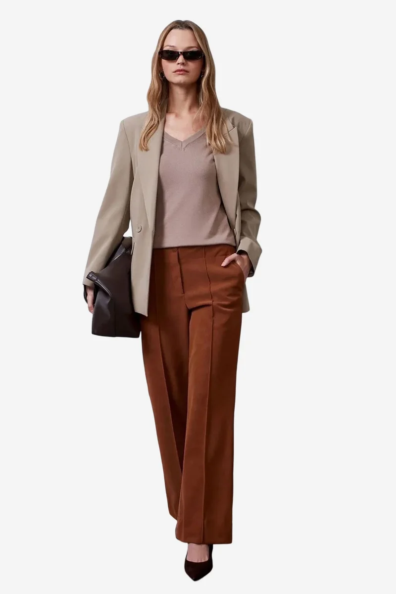 Dilvin DILVIN Women's High-Waist Wide-Leg Faux Leather Trousers