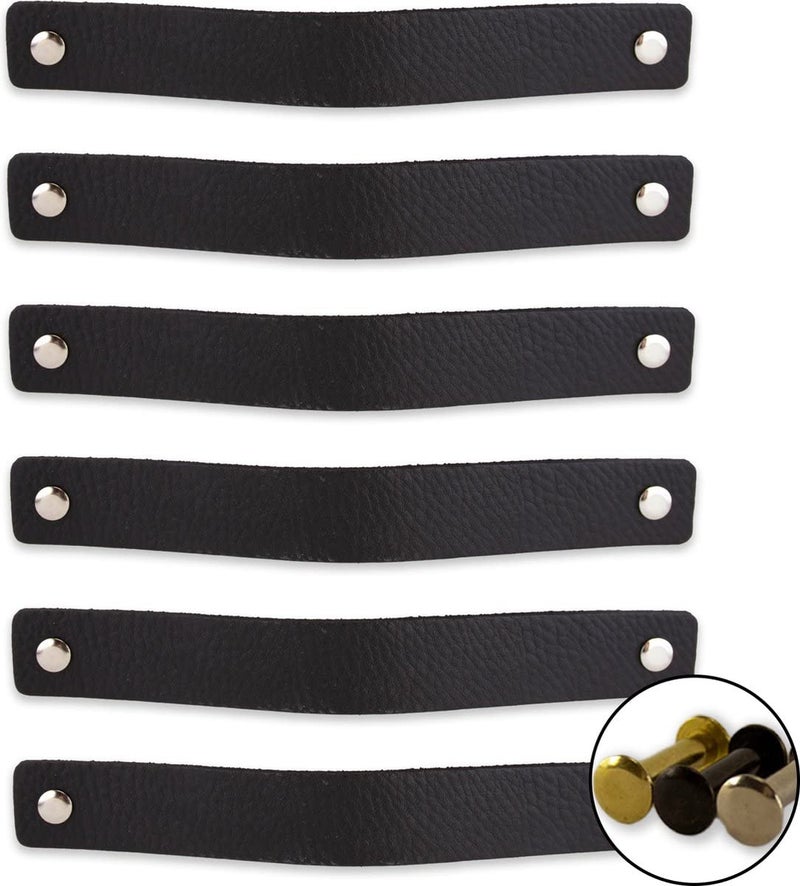 Brute Strength Leather Drawer Pulls Black 6 Pcs 778 x 1 Leather Handles Cabinet Dresser Knobs - Image 2