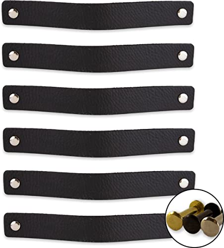 Brute Strength Leather Drawer Pulls Black 6 Pcs 778 x 1 Leather Handles Cabinet Dresser Knobs - Image 1