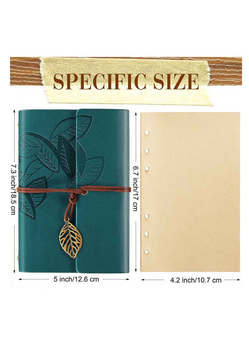 SYOSI Vintage Leather Notebook, Retro Writing Journal Diary Pu Leather Cover, Leaf Pattern Spiral Blank String Daily Notepad, Art Sketchbook, Retro Pendants, Classic Embossed, Loose Leaf Brown - Image 5