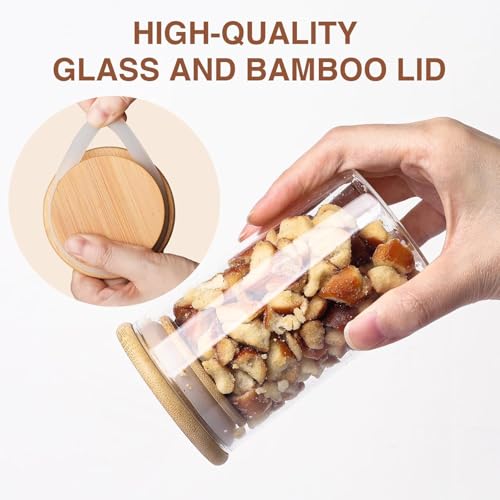 TIENER 270 ML Glass Storage Containers with spice lable, Lids, 270 ML round, SET OF 12 Glass Jars with Lids, Clear Food Jar, Square Canister, Pantry Organizers and Storage (12 PCS ROUND BAMBOO 270ML) - Image 2