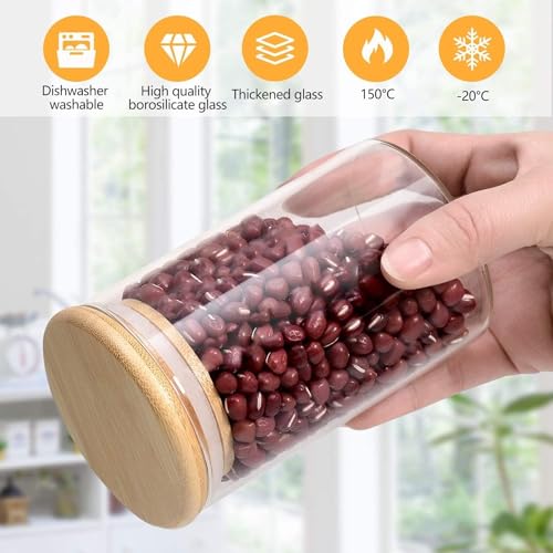 TIENER 270 ML Glass Storage Containers with spice lable, Lids, 270 ML round, SET OF 12 Glass Jars with Lids, Clear Food Jar, Square Canister, Pantry Organizers and Storage (12 PCS ROUND BAMBOO 270ML) - Image 3