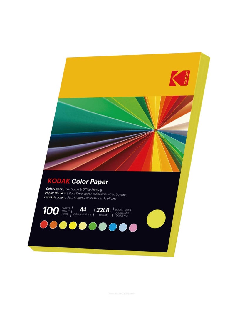 Kodak Color Paper Double Sides A4 (210x297mm) 100 Sheets 80 GSM (LEMON YELLOW) - Image 1