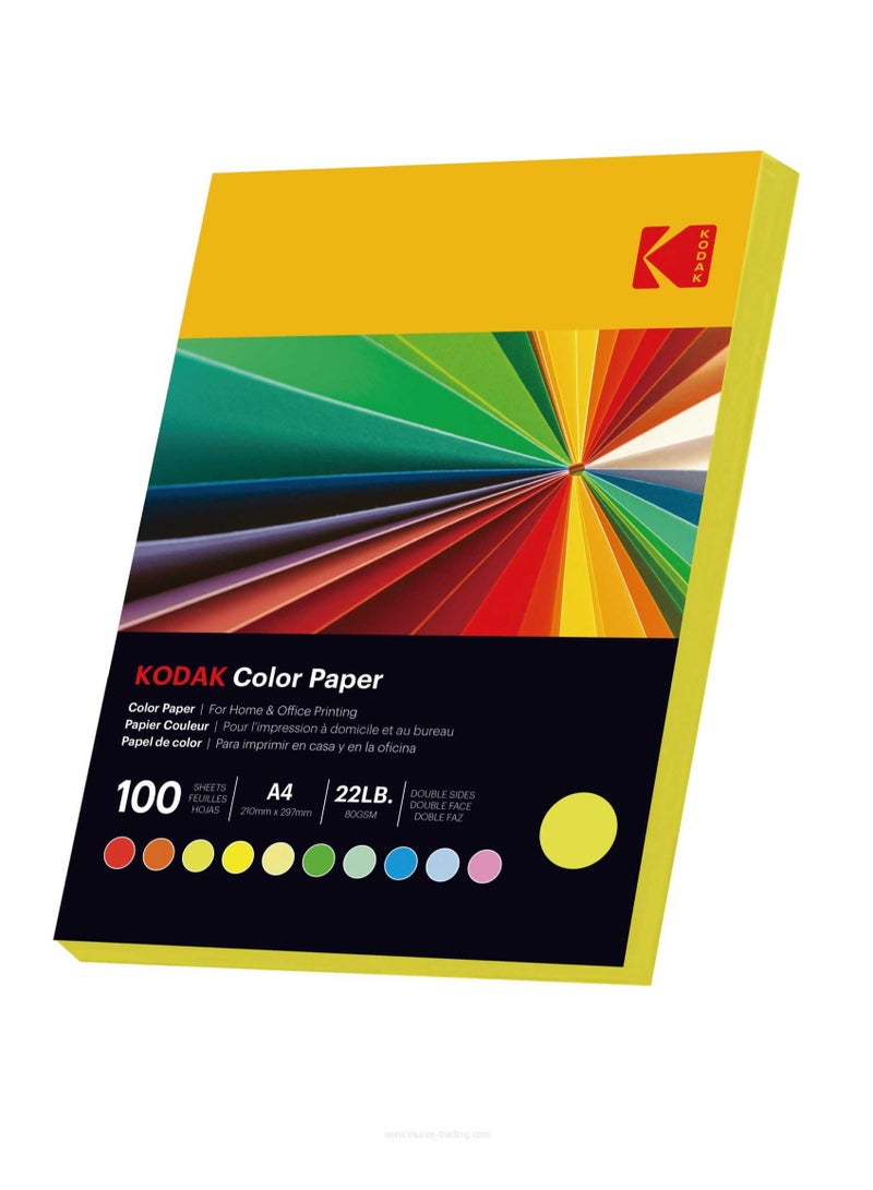 Kodak Color Paper Double Sides A4 (210x297mm) 100 Sheets 80 GSM (LEMON YELLOW) - Image 2