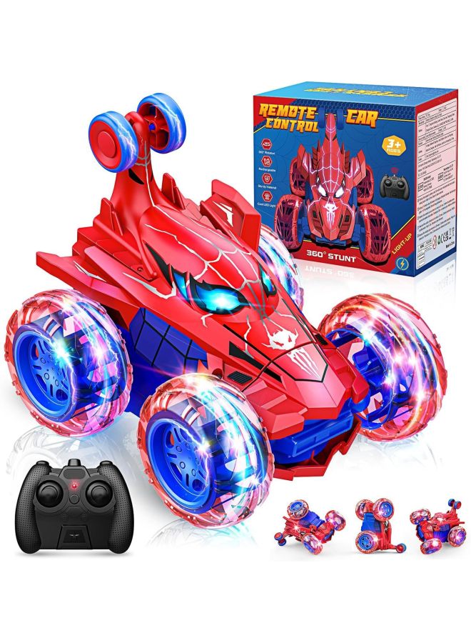 2.4G Batman Remote Control Dump Truck Venom 360 Degree Stunt Rollover Children's Toy F1 Off-road Vehicle-Color:2.4g Lighted Spiderman Remote Control Dump Truck Red  - Image 1