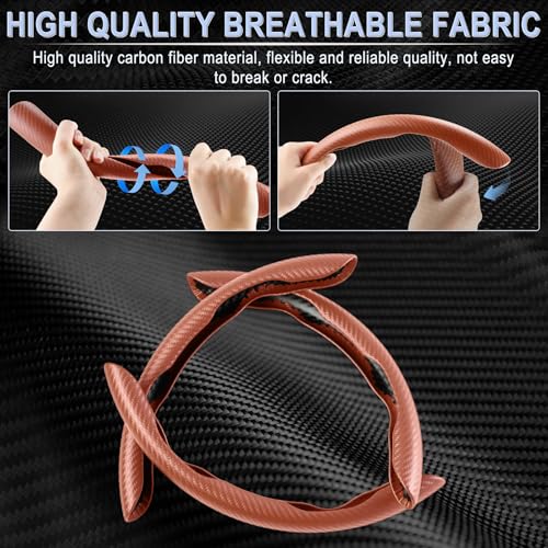 Amiss 3pcs Carbon Fiber AntiSkid Steering Wheel Cover Waterproof Segmented Butterfly Design Universal 99 Vehicle Wheel Cover Protector Car Interior Accessories Champagne3pcs - Image 3