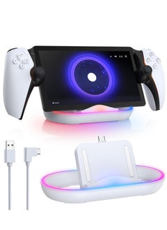 RGB Charging Dock Charging Stand for Playstation Portal Remote Player Portable Charging Station for PS5 Portal Consoles Accessories with 14 Lighting Modes and Type-C Cable