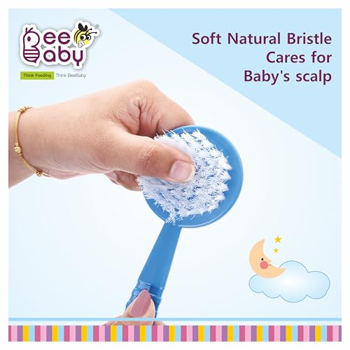 BeeBaby Soft Brush and Comb Set for Newborn Babies Round Shape (Blue) - Image 4
