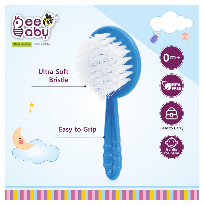 BeeBaby Soft Brush and Comb Set for Newborn Babies Round Shape (Blue) - Image 2