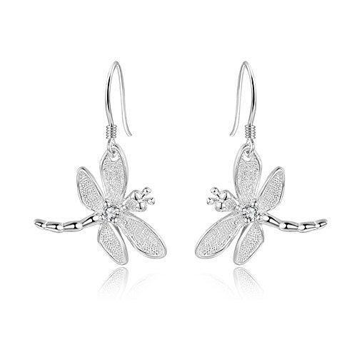 FIFATA Catwalk Sterling Silver 925 Women's Vivid Animals Small Dragonfly Pendant Drop Earrings - Image 1