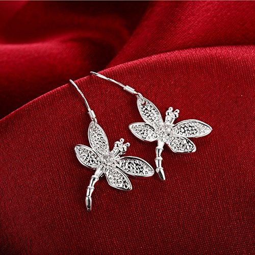 FIFATA Catwalk Sterling Silver 925 Women's Vivid Animals Small Dragonfly Pendant Drop Earrings - Image 3