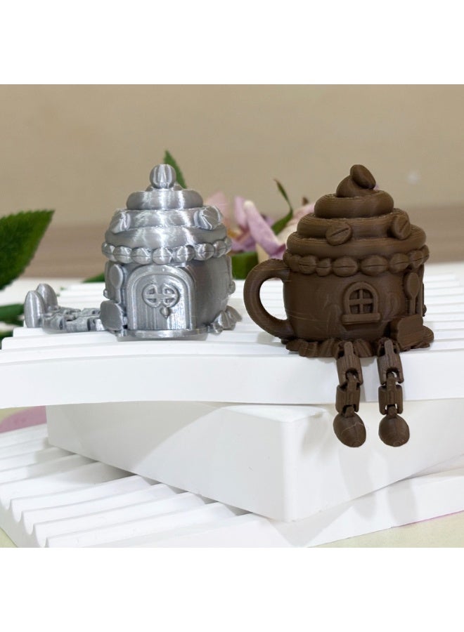3D Printed Whimsical Coffee House Miniature Decor Set with Articulated Legs, PLA - Fairy Cottage & Mug House Designs - Image 1