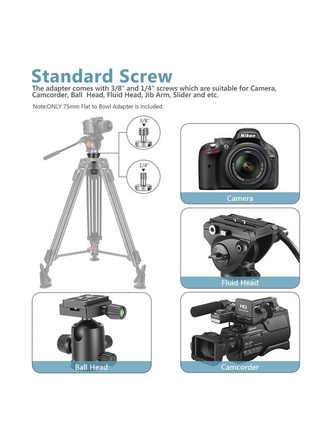 Neewer 75mm Bowl Adapter, Metal Half Ball Flat to Bowl Adapter Convert with 3/8-inch Screws Mount on Tripod and Fluid Head for Neewer TA60/2500/3500, Manfrotto 501/502/504 - Image 2
