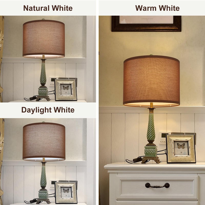 Koorle Lamp Shades Set of 2, Drum Lampshade for Table Lamps Floor Lamp, 13" Top X 13" Bottom X 10" High Brown Large-Medium Line Fabric Lamp Shades, Easy Assembly Replacement Lampshades - Image 3