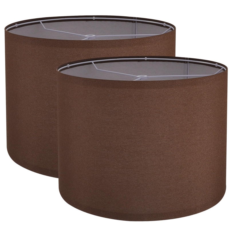 Koorle Lamp Shades Set of 2, Drum Lampshade for Table Lamps Floor Lamp, 13" Top X 13" Bottom X 10" High Brown Large-Medium Line Fabric Lamp Shades, Easy Assembly Replacement Lampshades - Image 1