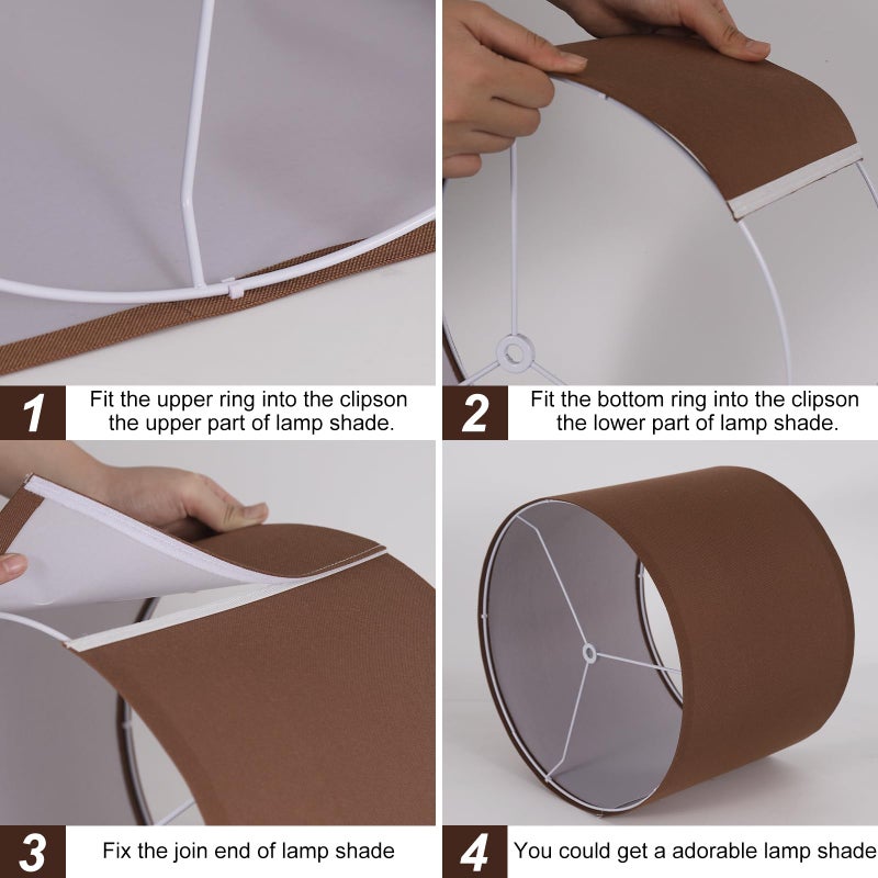 Koorle Lamp Shades Set of 2, Drum Lampshade for Table Lamps Floor Lamp, 13" Top X 13" Bottom X 10" High Brown Large-Medium Line Fabric Lamp Shades, Easy Assembly Replacement Lampshades - Image 5