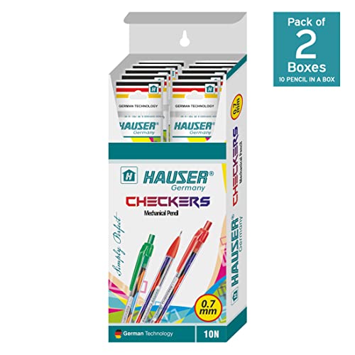 Hauser Checkers 0.7Mm Mechanical Pencil Box |German Technology|Continuous Writing Sliding Sleeve|Specially Designed Grip For Comfortable Writing| Of 20 Mechanical Pencils|Multicolor - Image 2