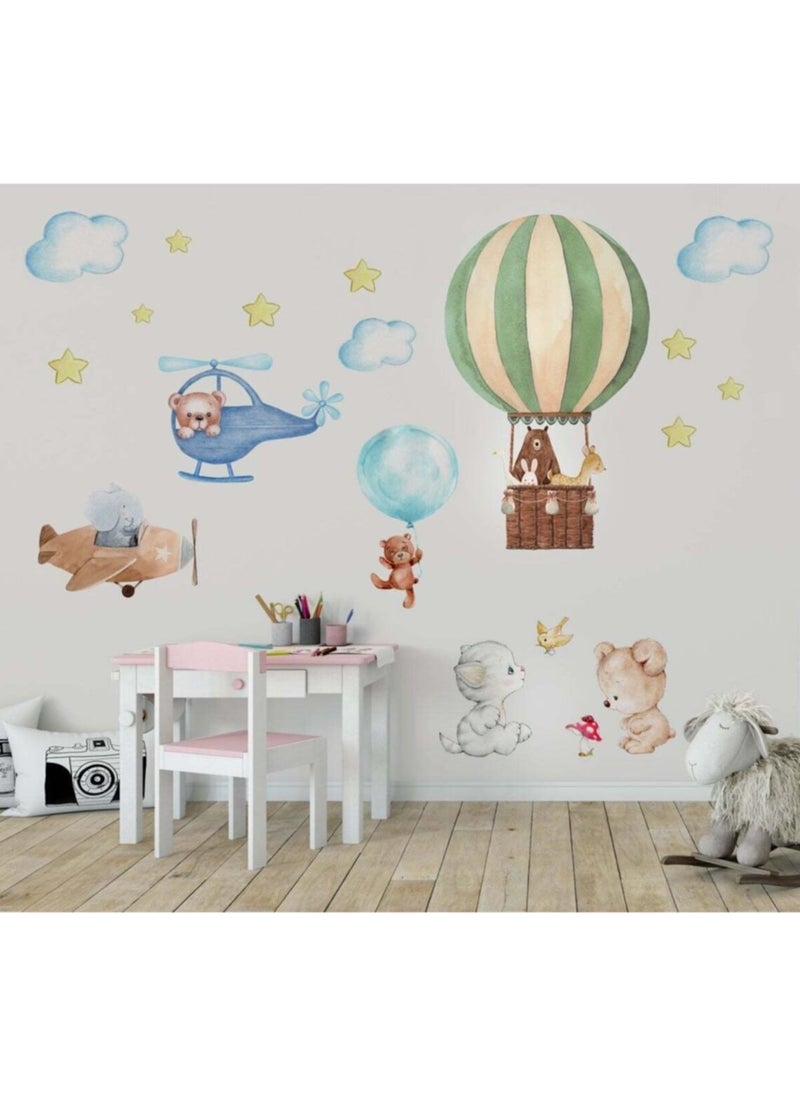 Kt Grup Kt Group Baby Animals' Journey to the Sky Watercolor Xl Wall Sticker Set 