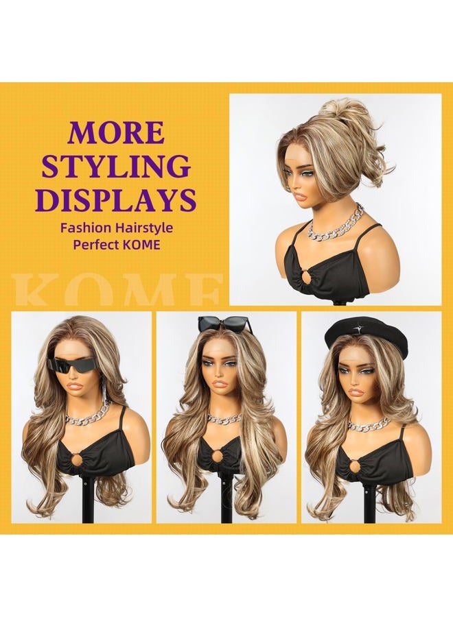 KOME Ash Blonde Highlight Synthetic Lace Front Wig,13x4 HD Lace Layered Wave Glueless Wigs for Women Daily Use 26IN - Image 2
