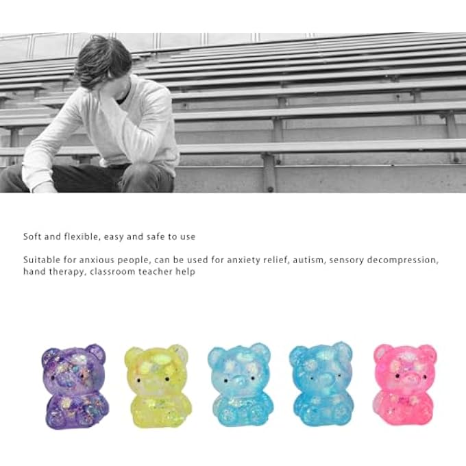 LICAEVEY Bear Stress Ball Squeeze Toy - 5 Pack Ultra-Soft Slow Rising Gummy Bear Fidget Ball for Adults & Kids Anxiety Relief - Stretchy Dough Sensory Toy, Mixed Colors - Image 4