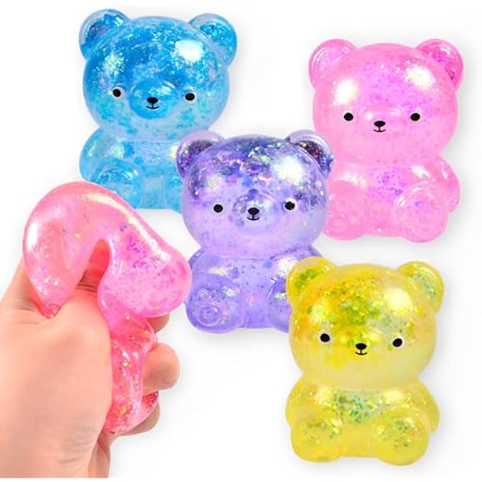 LICAEVEY Bear Stress Ball Squeeze Toy - 5 Pack Ultra-Soft Slow Rising Gummy Bear Fidget Ball for Adults & Kids Anxiety Relief - Stretchy Dough Sensory Toy, Mixed Colors - Image 1