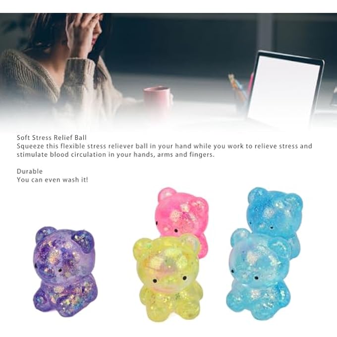 LICAEVEY Bear Stress Ball Squeeze Toy - 5 Pack Ultra-Soft Slow Rising Gummy Bear Fidget Ball for Adults & Kids Anxiety Relief - Stretchy Dough Sensory Toy, Mixed Colors - Image 3