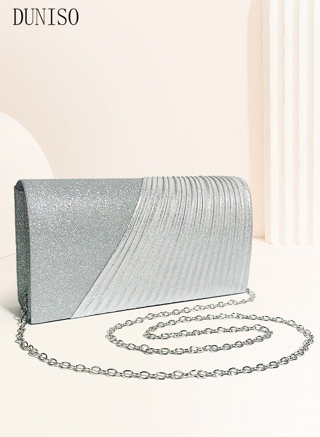 DUNISO Women Shiny Glitter Evening Clutch Crossbody Bag Envelope Handbag Chain Purse for Wedding Formal Cocktail Party  - Image 5