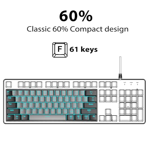 Snpurdiri 60% Wired Mechanical Gaming Keyboard, Ice Blue LED Backlit 61 Keys Mini Wired Office Keyboard for Windows Laptop PC Mac (Black-Grey, Red Switches) - Image 2