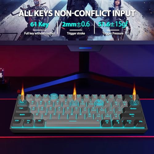 Snpurdiri 60% Wired Mechanical Gaming Keyboard, Ice Blue LED Backlit 61 Keys Mini Wired Office Keyboard for Windows Laptop PC Mac (Black-Grey, Red Switches) - Image 5