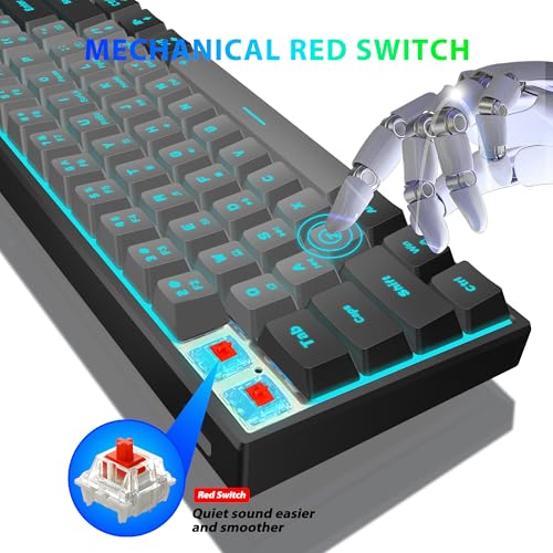 Snpurdiri 60% Wired Mechanical Gaming Keyboard, Ice Blue LED Backlit 61 Keys Mini Wired Office Keyboard for Windows Laptop PC Mac (Black-Grey, Red Switches) - Image 4