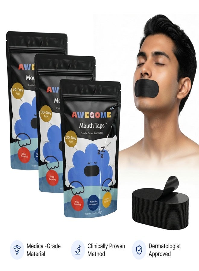 AWESOME Mouth Tape for Sleep and Snoring, Stop Snoring and Mouth Breathing, Medical-Grade, Skin-Friendly, Breathable Sleep Tape, 30 Strips (pack of 3) - Image 2