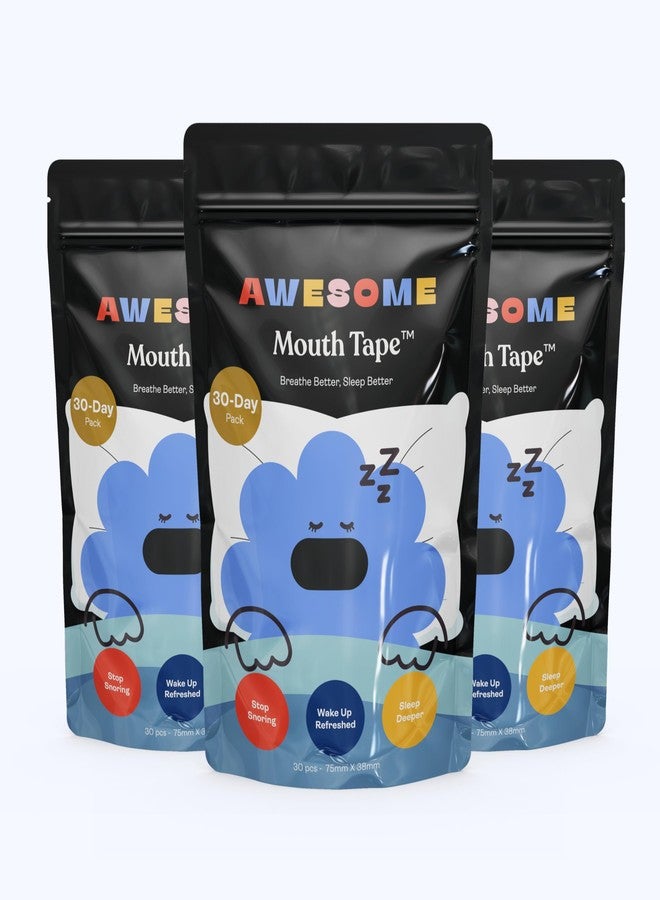 AWESOME Mouth Tape for Sleep and Snoring, Stop Snoring and Mouth Breathing, Medical-Grade, Skin-Friendly, Breathable Sleep Tape, 30 Strips (pack of 3) - Image 1